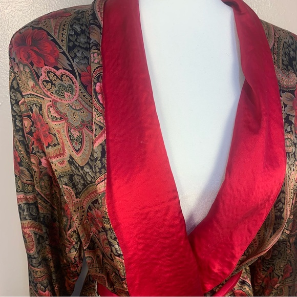 Victoria Secret VTG Gold 90s 100% Silk Paisley Rose Printed Belted Robe Kimono - Picture 15 of 16